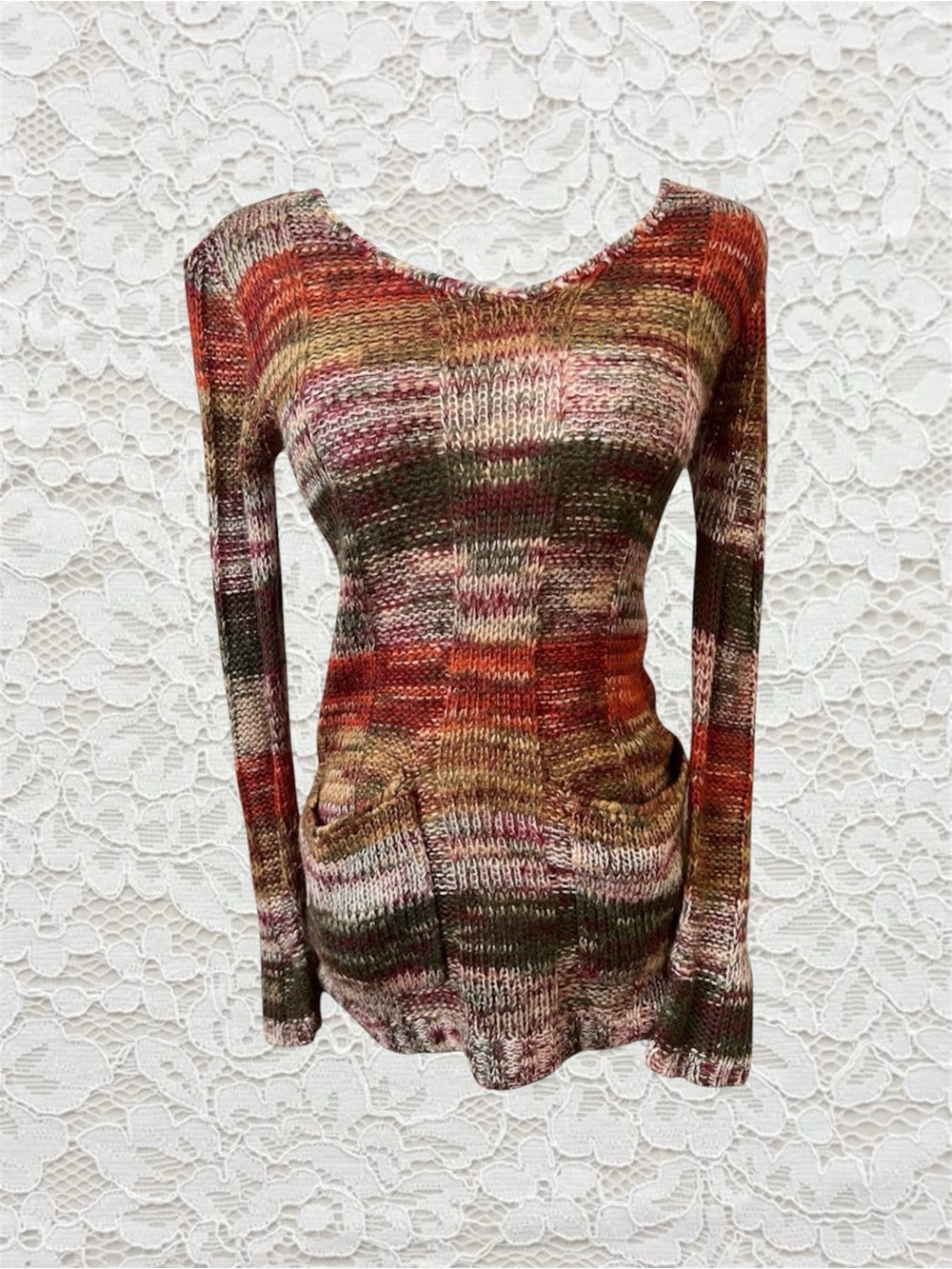 vintage ultra flirt long sleeve knit sweater with cutest mini pockets